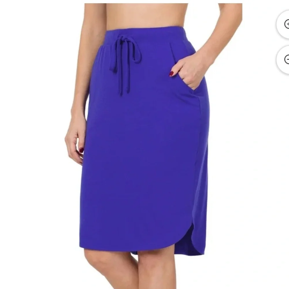 Zenana Women's Plus Size 3XL Blue Skirt Drawstring Pockets Tulip Hem NWT - Picture 8 of 9